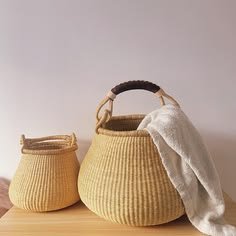 Baskets arranged on wall