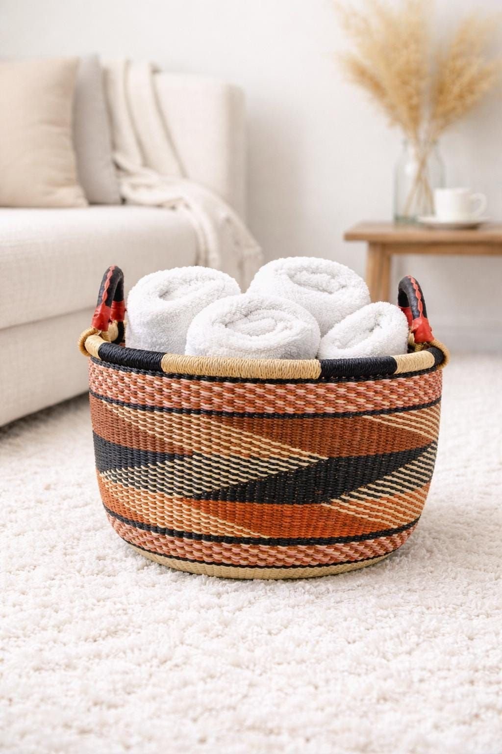 Handwoven basket in living room